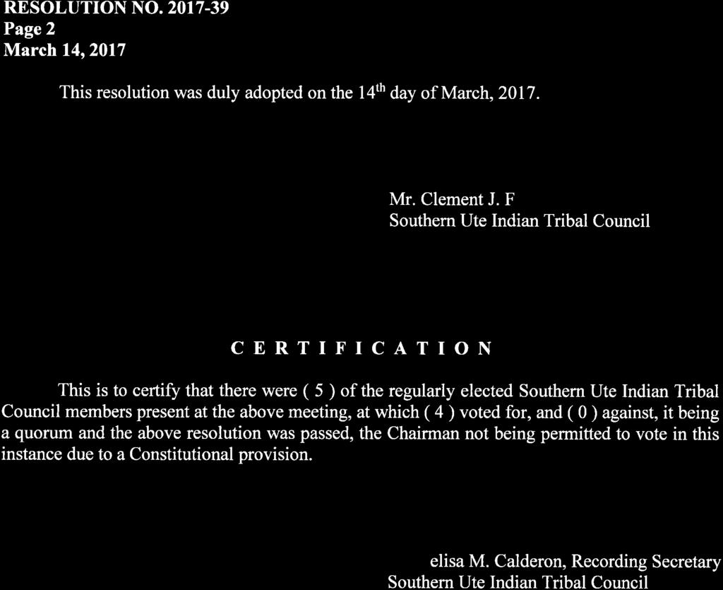 RESOLUTION NO. 2017.39 Page2 March 14,2017 This resolution was duly adopted on the 14th day of March,2017. Mr. Clement J.