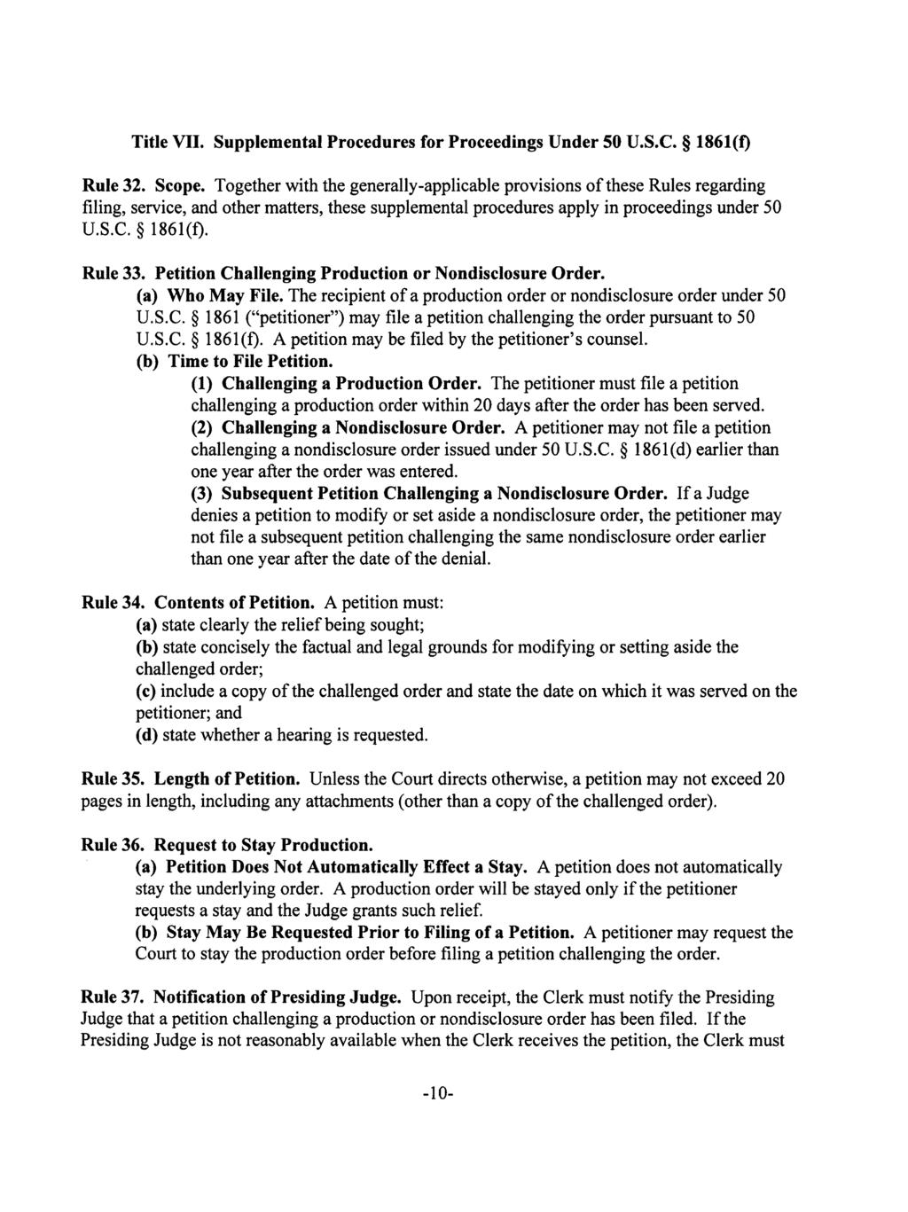 Title VII. Supplemental Procedures for Proceedings Under SO U.S.C. 1861(1) Rule 32. Scope.