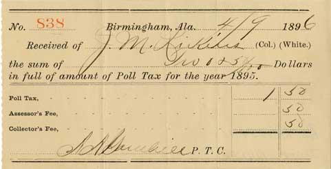 a poll tax, a fee that people had to pay before voting, a literacy test, in which voters had to read and explain