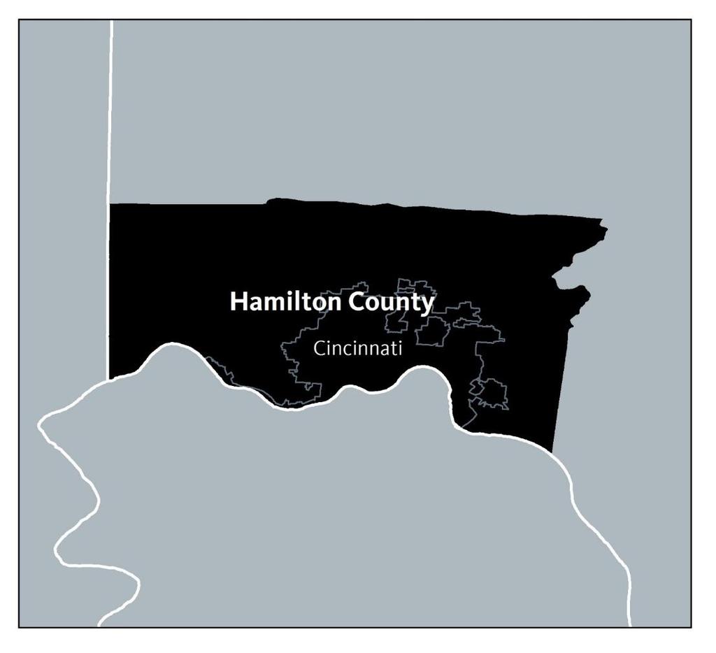 Introduction Geography 16 For the purposes of this profile and data analysis, Cincinnati is defined as Hamilton County, depicted in black on the map to the right.