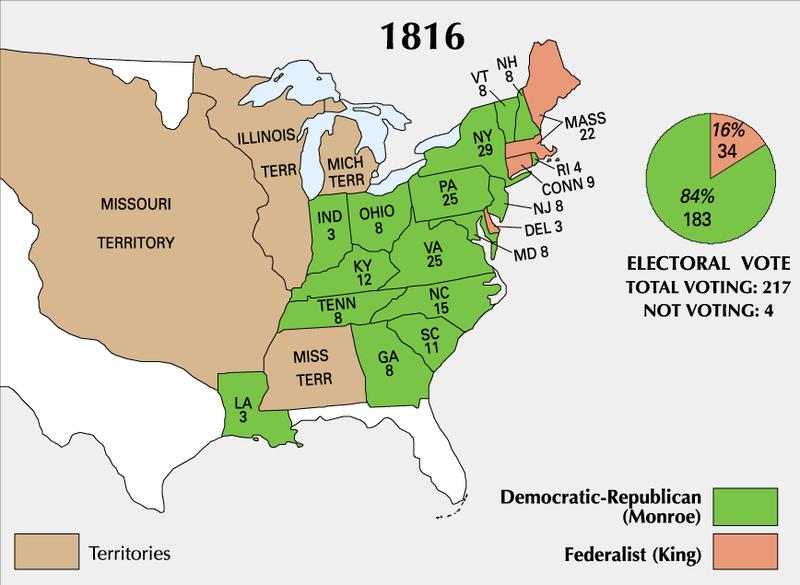 James Monroe DemocraRc- Republican Rufus King Federalist James Monroe (Dem- Rep) 76,592 votes