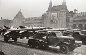 The Soviet Union displays its nuclear capabilities in the form of these short-range missiles during celebrations commemorating the 40th anniversary of