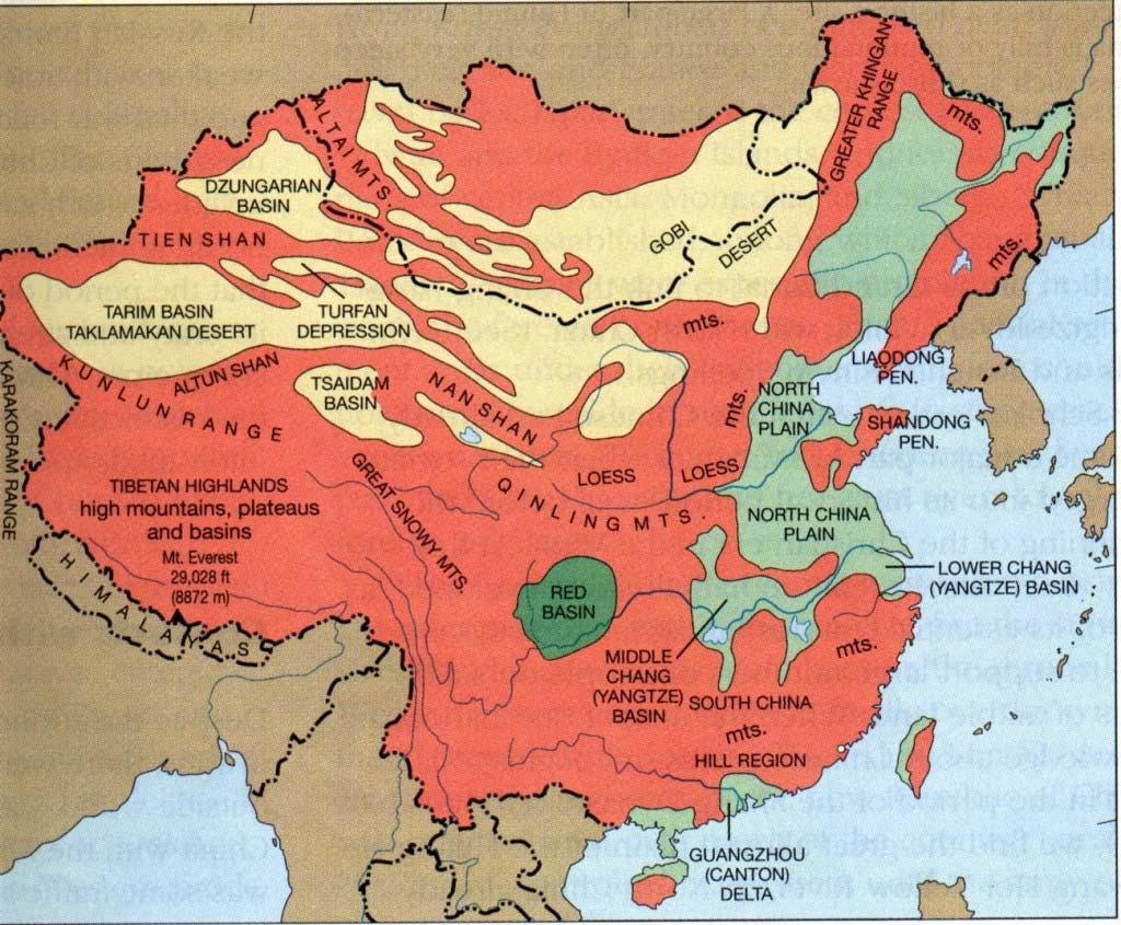 China s Landforms maybe not as simple as Jones implies From: China Mike. (2014). Physical Maps of China. http://www.