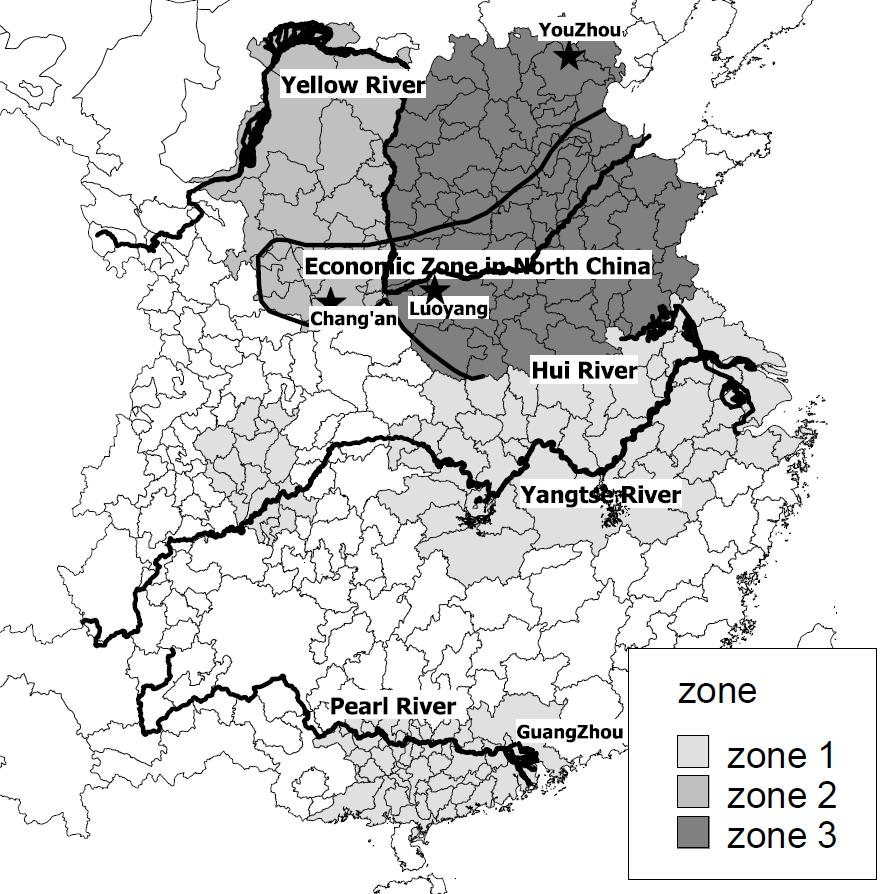Figure 5 Zones in the Tang Dynasty. Note: 1.