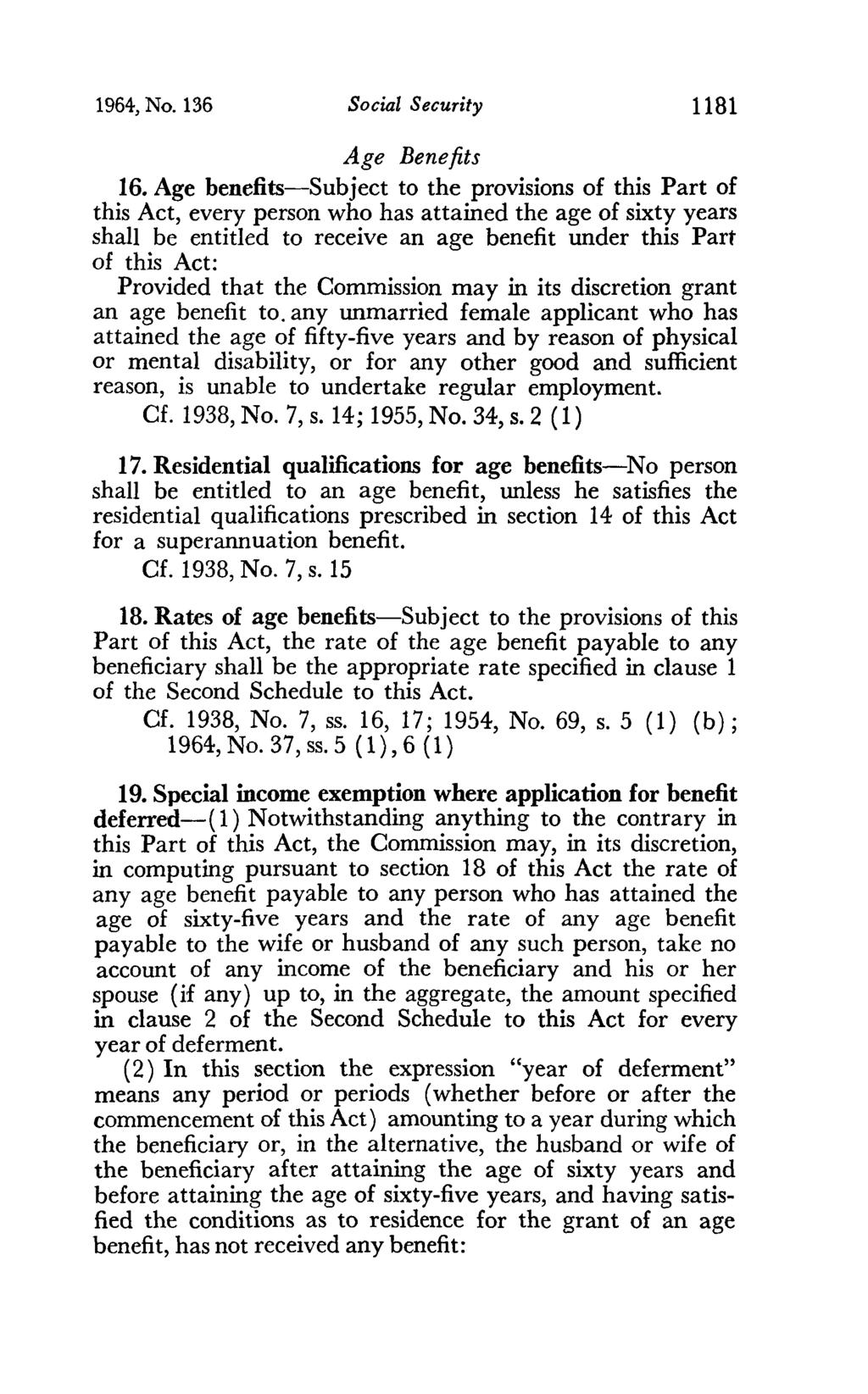 1964, No. 136 Social Security 1181 Age Benefits 16.
