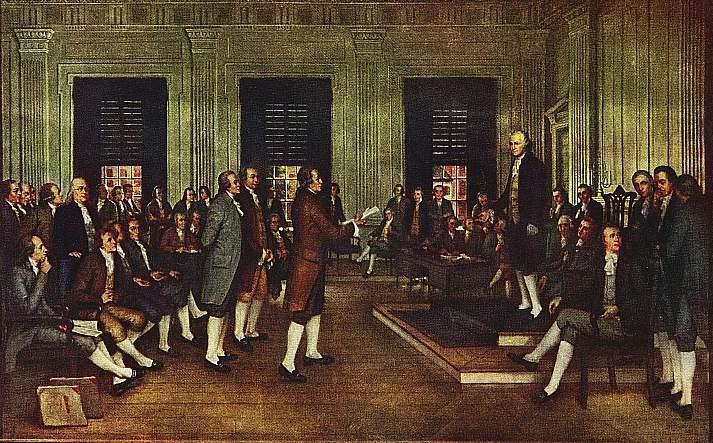 At the beginning of the convention delegates agreed that nothing spoken in this House be printed or otherwise published. This image of The Adoption of the U.S.