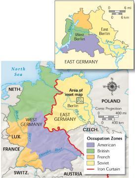 Berlin was also divided. Zones controlled by the U.S.