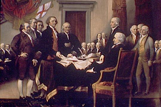 Signing the Declaration of Independence On July 4, 1776, the thirteen colonies claimed their independence from England, an event which eventually led to the formation of the United States.