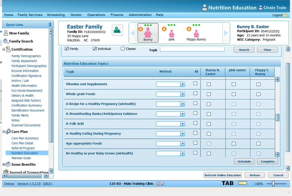 Scheduling a Class Using the Nutrition Education Screen In order to schedule an individual into a class in the Crossroads System, the class must be already applied to the Master Calendar. 1.
