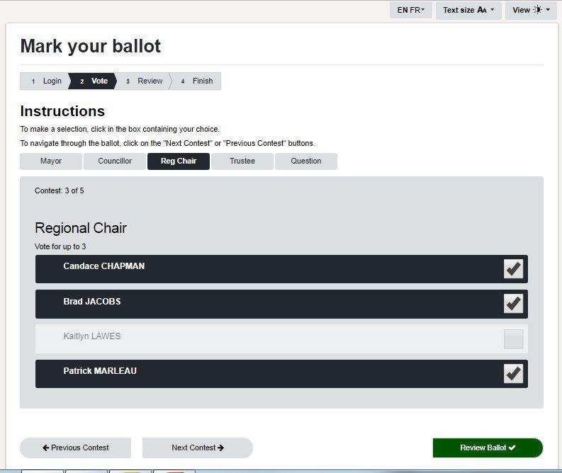 Internet Voting Marking the Ballot Using the same process as for the Mayor s race the voter proceeds to mark all the