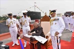President presented the President Color to the Indian Navy's submarine branch President Shri Ram Nath Kovind presented President Color to Indian Navy submarine branch in Visakhapatnam today.
