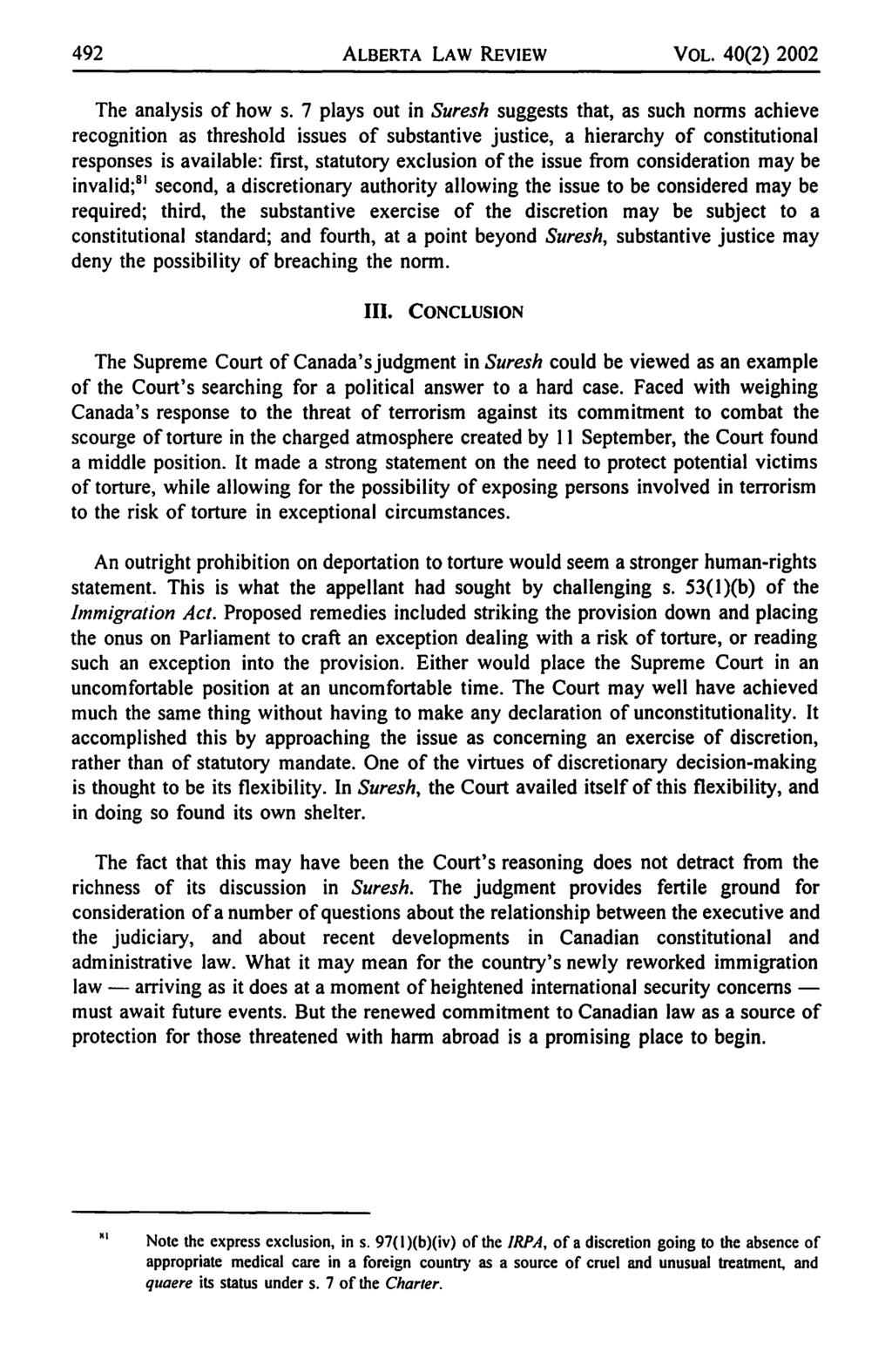 492 ALBERTA LAW REVIEW VOL. 40(2) 2002 The analysis of how s.