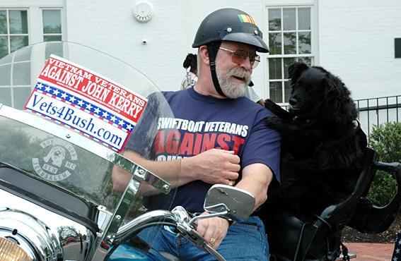 April 28, 2004. The sentiments of this Vietnam veteran, stopped in front of the Republican National Committee headquarters, are clear.