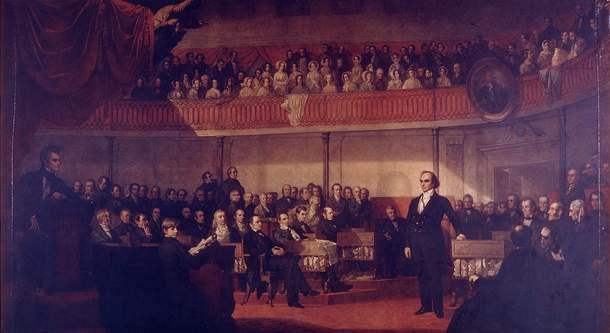 In a two day speech, Webster defended the ideas of the Constitution and the Union. Near the end of his speech, he shouted, Liberty and Union, now and forever, one and inseparable!