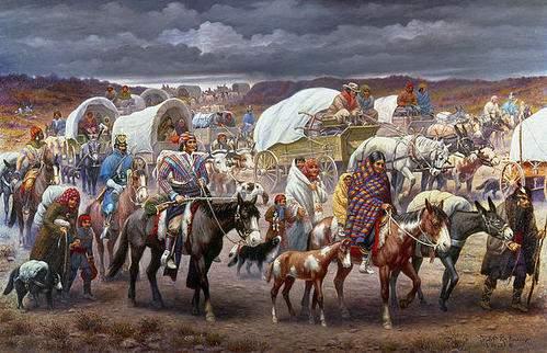 Jackson used his power as President to send federal troops onto Native American lands. This painting by Robert Lindneux in 1942 is titled The Trail of Tears.