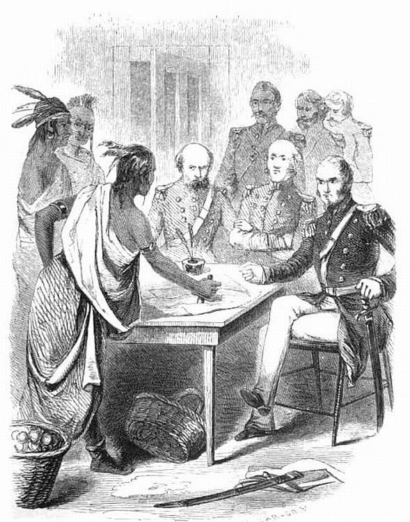 Soldiers presented Osceola with a treaty to sign.
