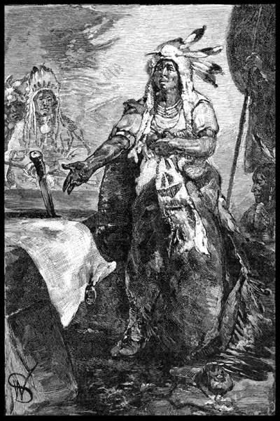 Osceola spoke for all of his Seminole followers: I love my land and will not go from it! This lithograph is titled Osceola, at the Council.