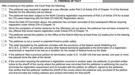 Petitions to terminate sex offender registration G.S. 14 208.