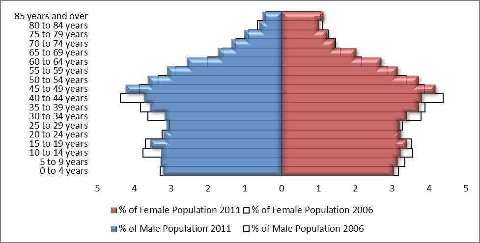 Page 4 Population by Age Group The population pyramid reveals different growth rates among the various age groups and between males and females.