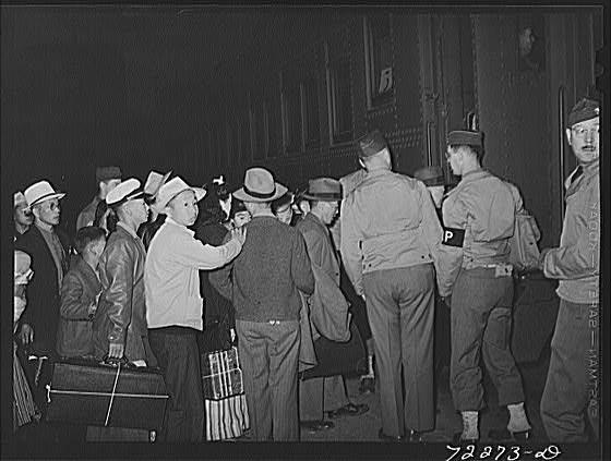 Los Angeles, California. The evacuation of Japanese-Americans from West coast areas under United States Army war emergency order. Leaving for Owens Valley. Photo by Lee, Russell (1942).