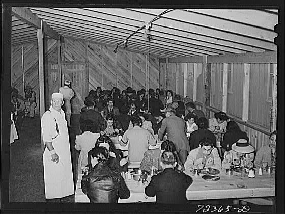 Santa Anita reception center, Los Angeles County, California. Dinner in the mess hall. Photo by Lee, Russell (1942) Source: Library of Congress 1.