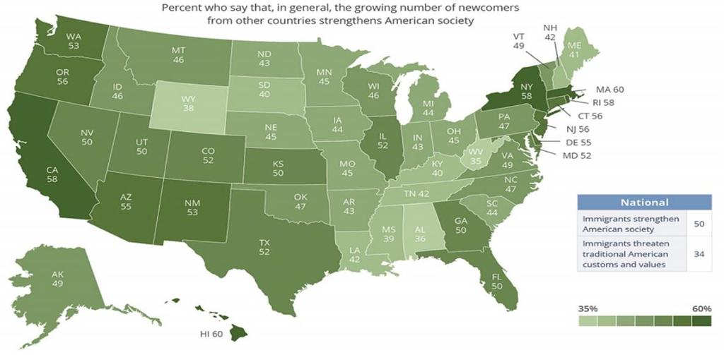 Views on immigrants by state Source: Public
