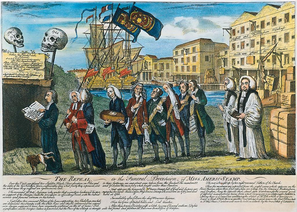A satirical British engraving from 1766 showing English