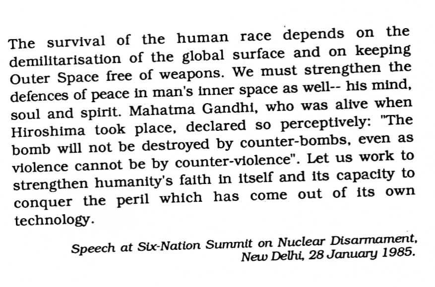 The survival of the human race depends on the demilitarisation of the global surface and on keeping Outer Space free of weapons.