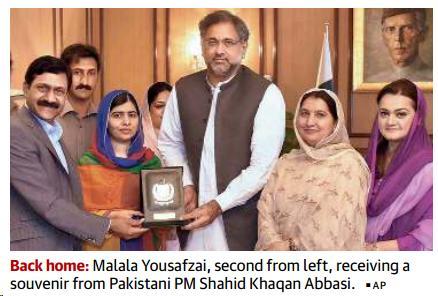 Prelims Focus Facts-News Analysis Malala returns to Pakistan- Nobel Peace Prize in December 2014.