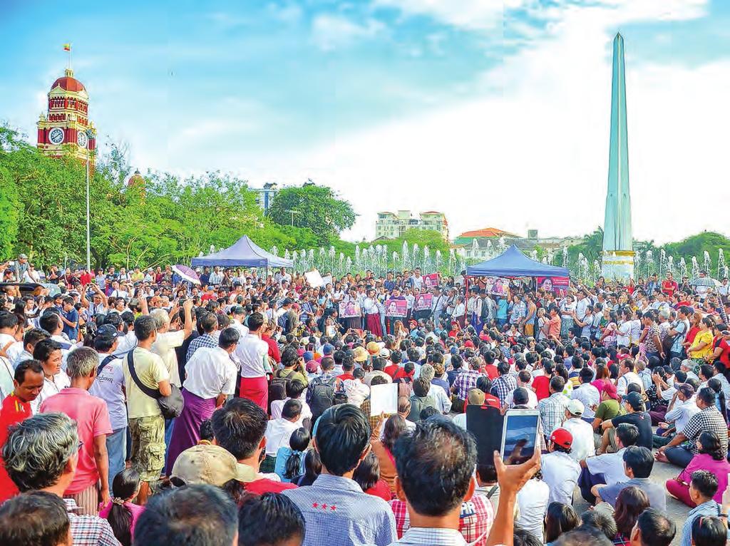 selfmanagement page-8 A large number of people gather at Maha Bandoola Park in Yangon, showing their solidarity with State Counsellor Daw Aung San Suu Kyi.