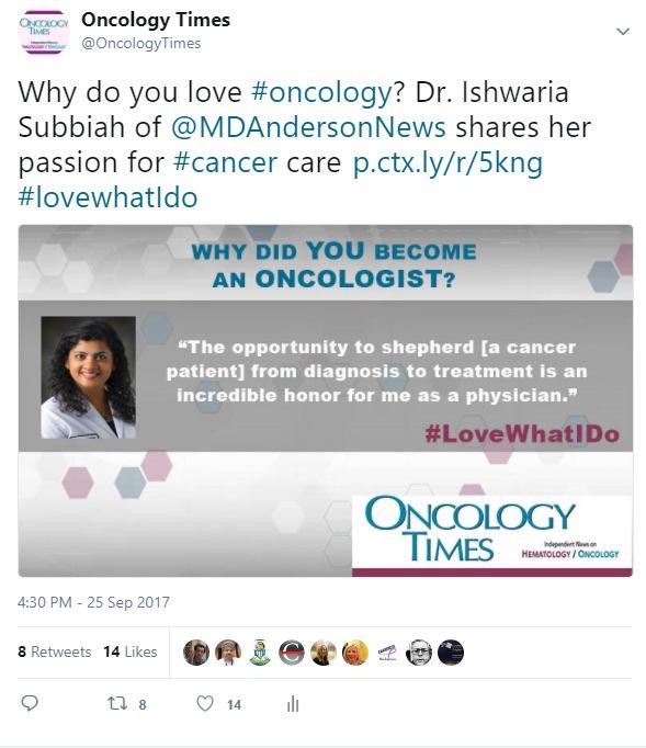 6K impressions Themes: #IlovewhatIdo launched prior to the ASCO 2017