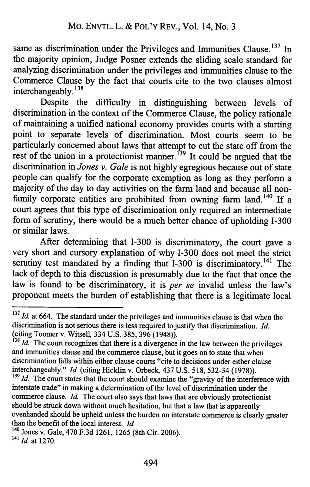 Mo. ENVTL. L. & POL'Y REV., Vol. 14, No. 3 same as discrimination under the Privileges and Immunities Clause.