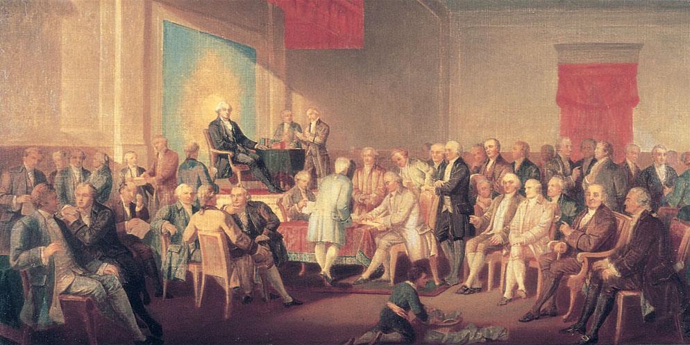 The Constitutional Convention This painting of the Constitutional Convention of 1787 by an unknown artist shows George Washington