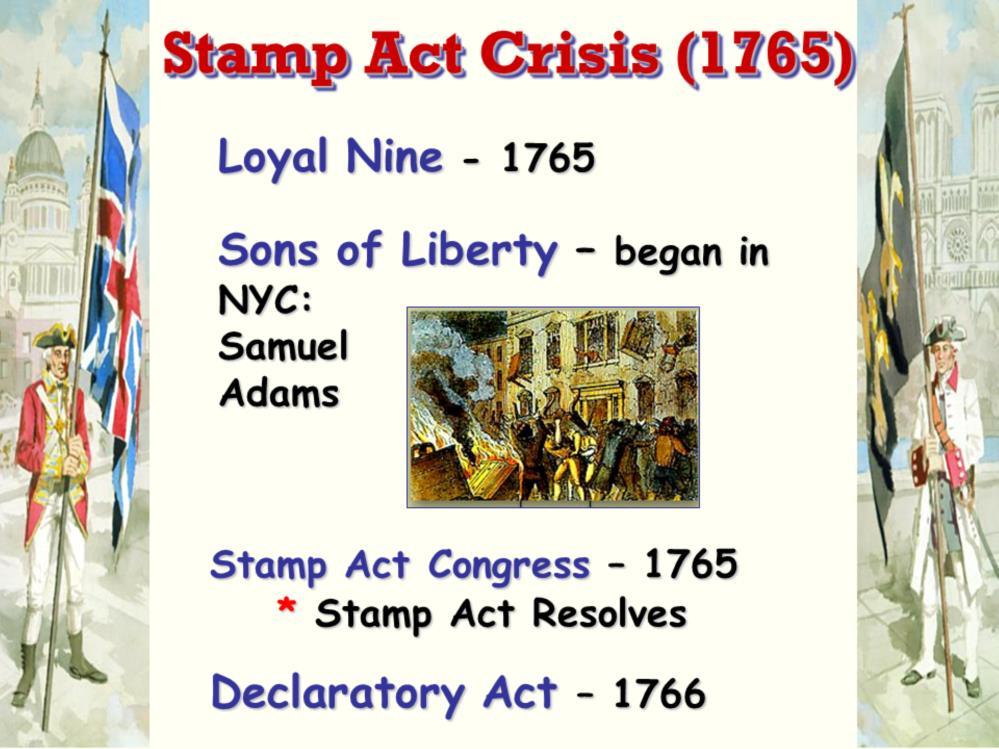 The Stamp Act of 1765, however, was an unprecedented reform. The act directly taxed activities within the colony, instead of taxing imports and exports.