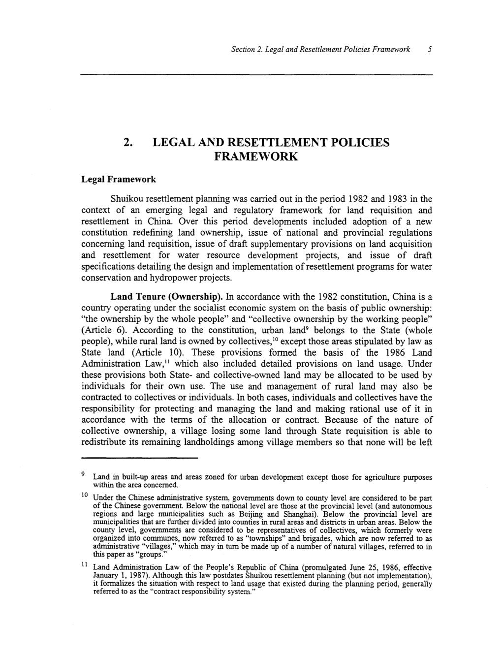 Section 2. Legal and Resettlement Policies Framework 5 Legal Framework 2.