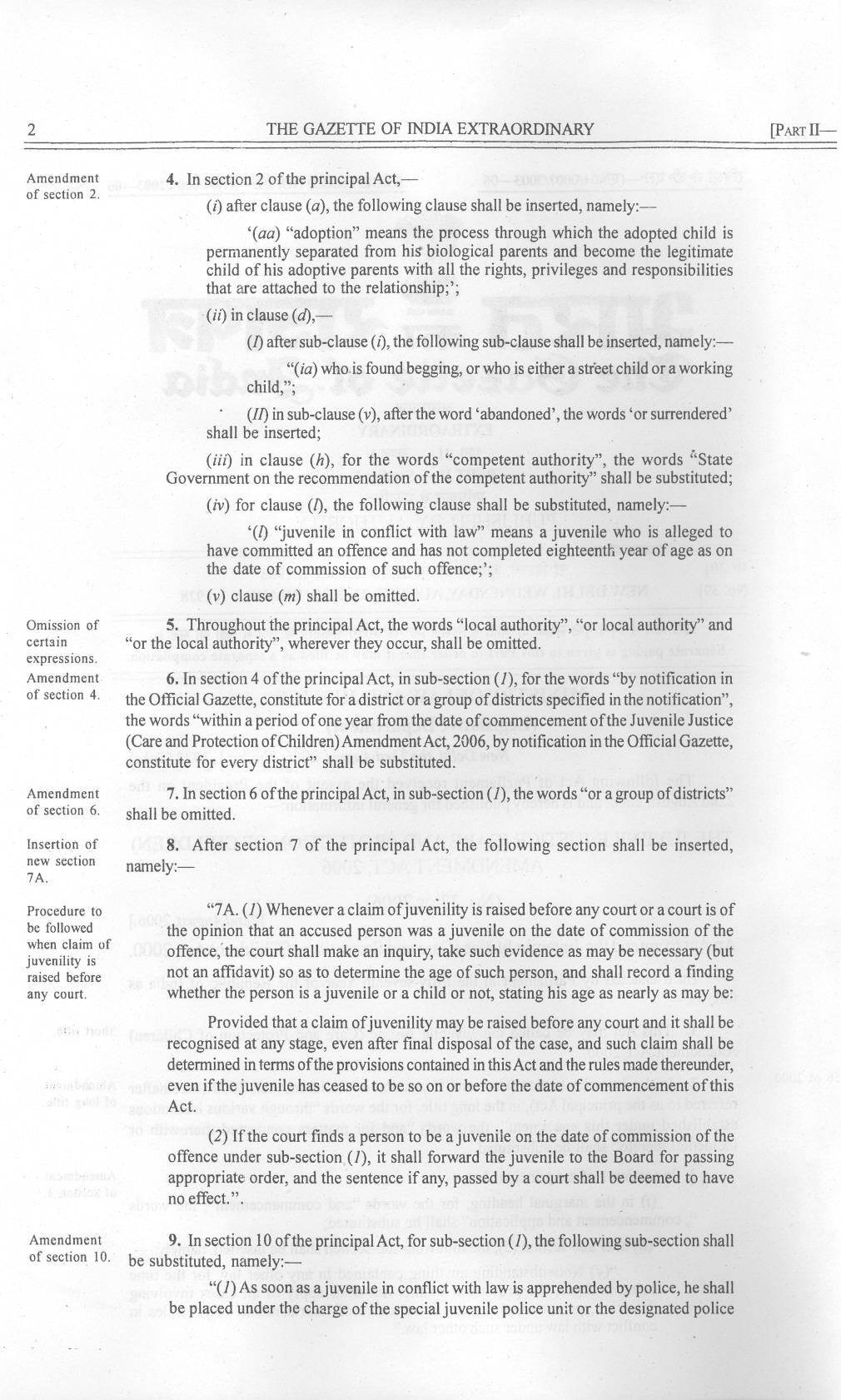 2 THE GAZETTEOF INDIAEXTRAORDINARY [PART11- of section 2. Omission of certain expressions.. of section 4. of section 6. Insertion of new section 7A.