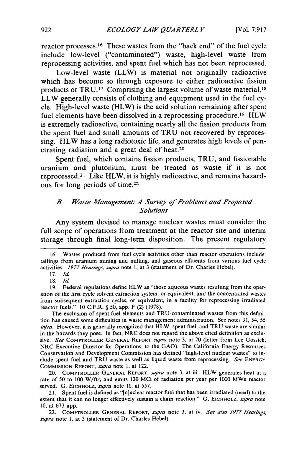 ECOLOGY LAW QUARTERLY [Vol. 7:917 reactor processes.