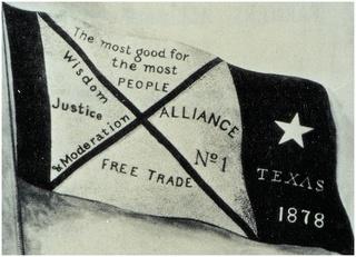 THE FARMERS ALLIANCE Logo of the Texas chapter of the Farmers Alliance formed when Grange failed, 3 million members by 1890 large version