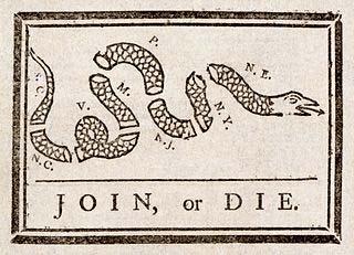 The political cartoon below was created by enjamin Franklin in1754. Source: Library of ongress Which action did colonists use this cartoon to support? eclaring independence from the ritish monarchy.