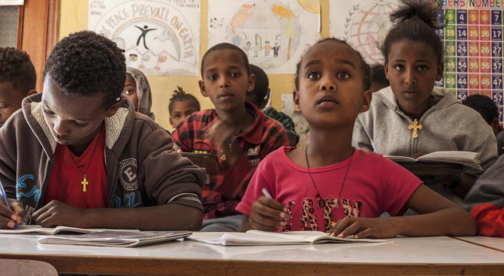 Education Pledge UNHCR/Diana Diaz Preliminary data on the school enrolment rate indicates significant progress in Ethiopia s pledge to increase the number of students attending early, primary,