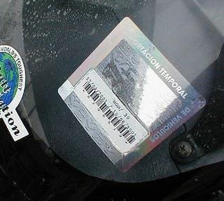 All Temporary Import Permits are issued at BANJERCITO BANK Car Modules. The permit is issued as a half page paper, and has a matching sticker that must be placed on the car windshield.
