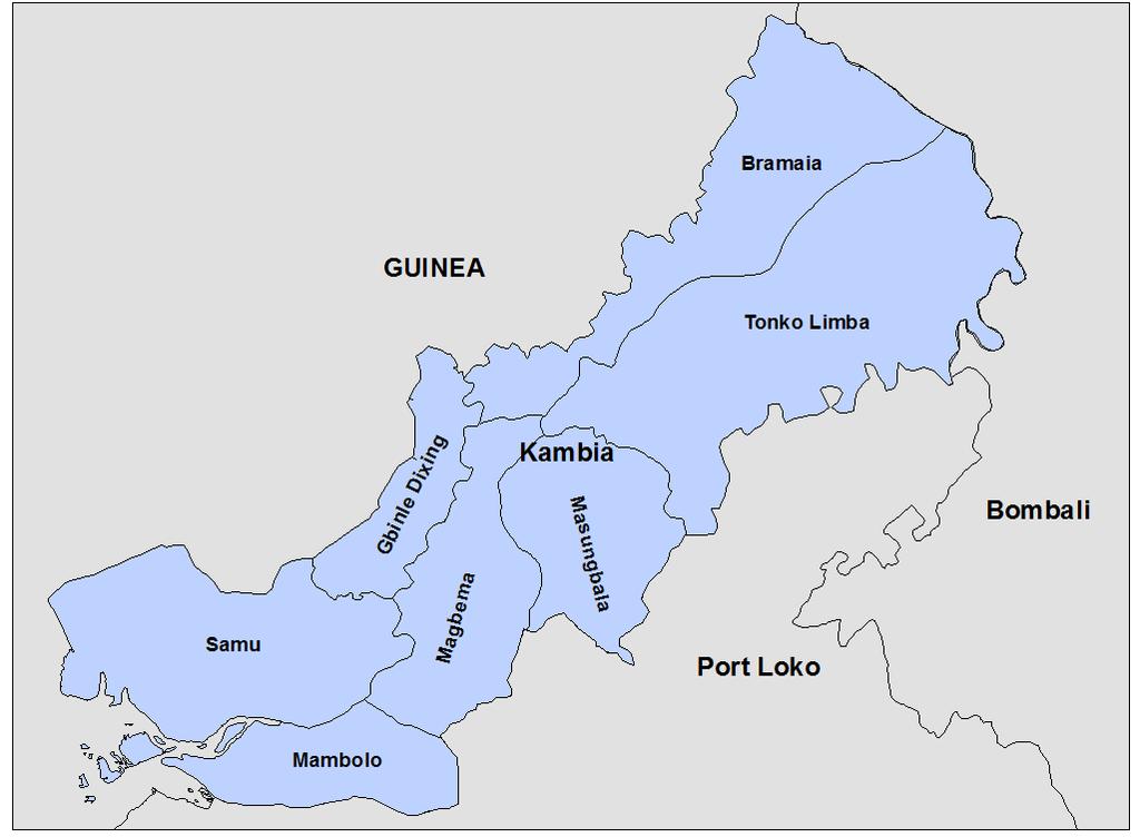 Population 341,690 1 Male 161,731 1 Female 179,959 1 Ethnic diversity Temne, Susu, Limba, Fula, and Mandingo 2 Geographical area 3108 sq. km (1200 sq.
