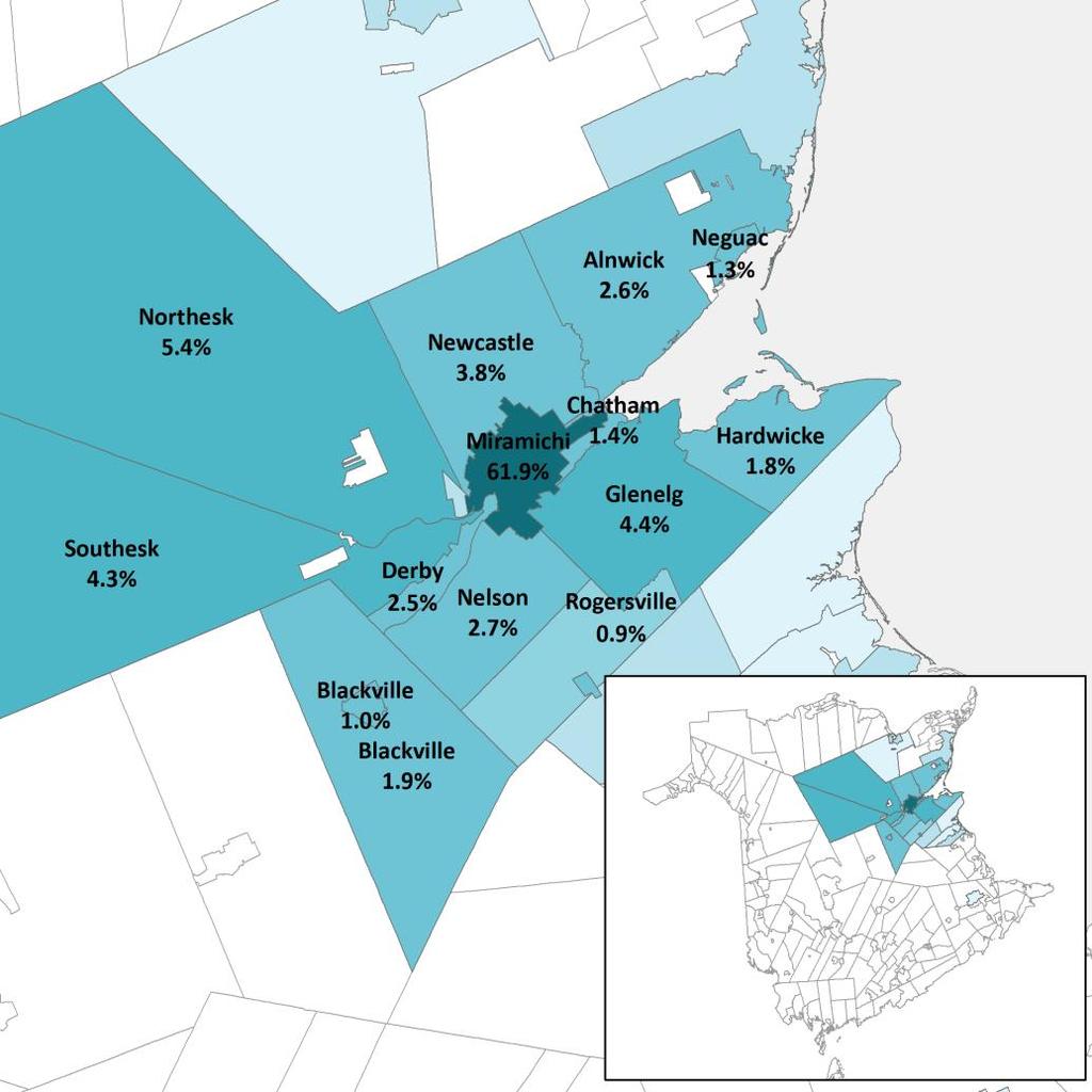 In 2016, of Canadians whose usual place of work was within the city of Miramichi: 61.9% lived in Miramichi 17.