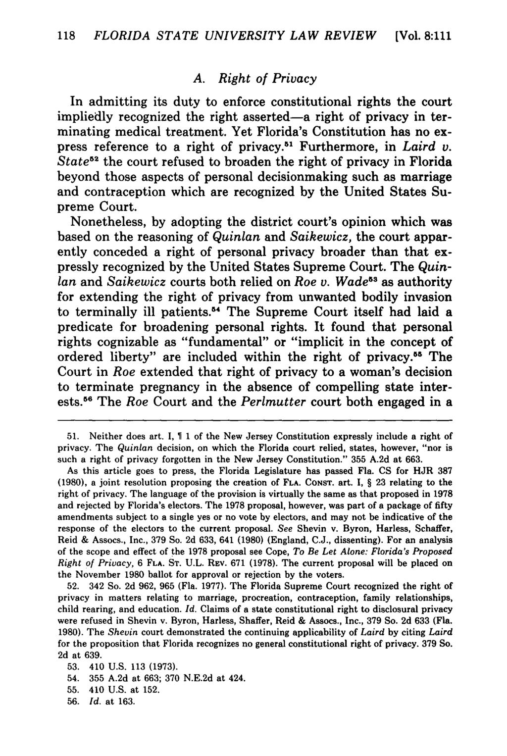 118 FLORIDA STATE UNIVERSITY LAW REVIEW [Vol. 8:111 A.