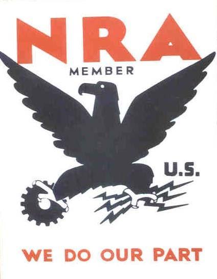 NRA poster. Created in 1933, the National Recovery Administration was among the first efforts of the Roosevelt administration to standardize conditions in labor and industry.