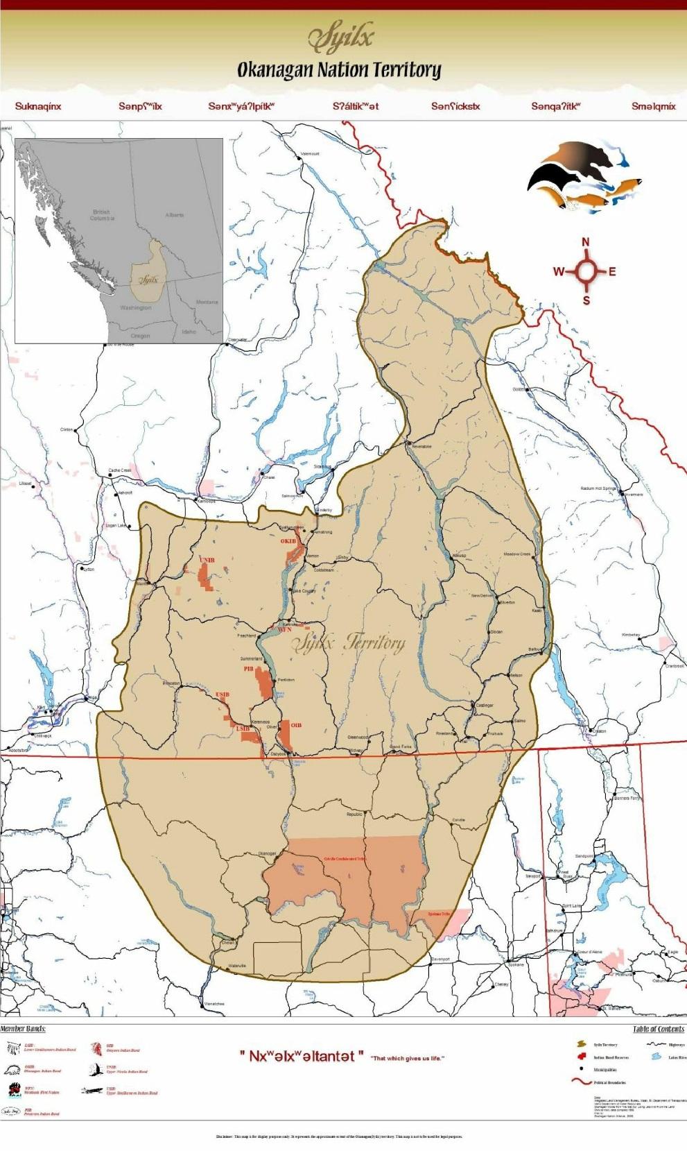 The Syilx/Okanagan People are: A Non-treaty First Nation and as such have not surrendered its Title and Rights interests on its (69,000km2) Territory Okanagan Nation Alliance (ONA) is the