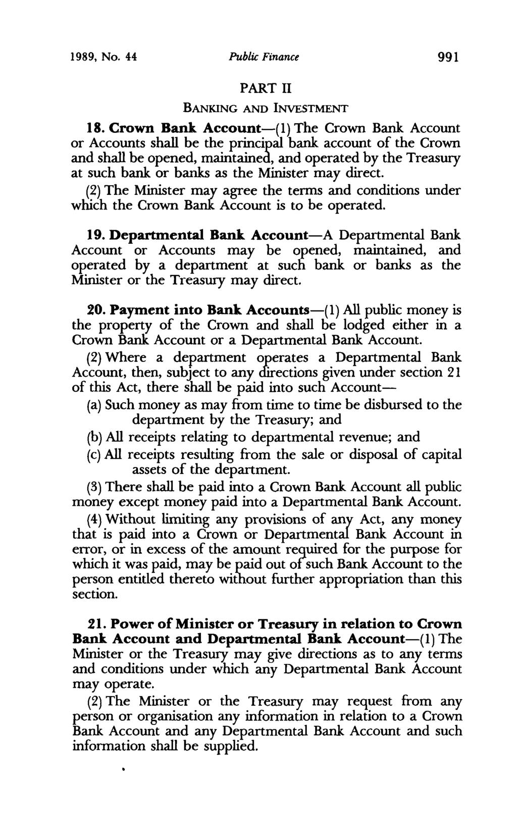 1989, No. 44 Public Finance 991 PART 11 BANKING AND INVESTMENT 18.