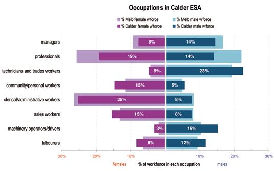 ABS Census & Labour Market Statistics Occupations in the workforce The chart below shows the proportions of the male and female workforce in each of the eight broad occupational groups, with Calder