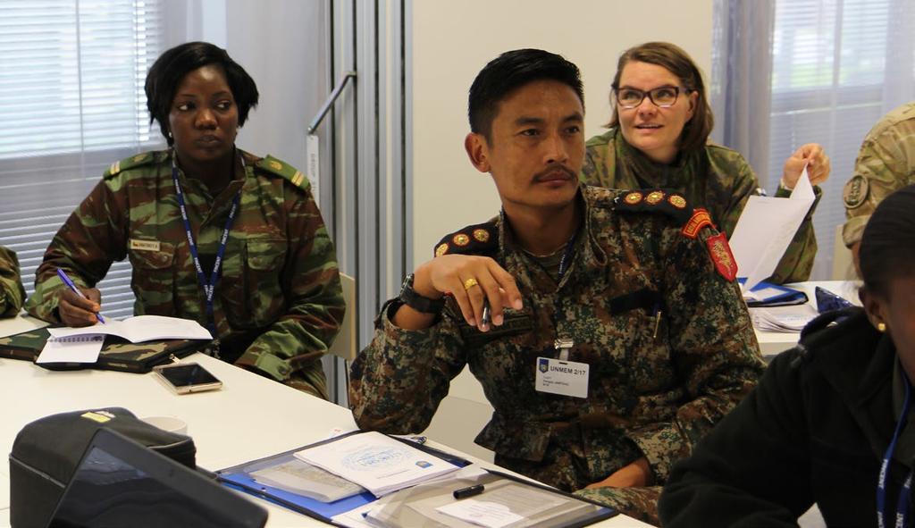 WOMEN, PEACE AND SECURITY The UN Military Experts on Mission Course (UNMEM) in Niinisalo, Finland in August 2017 had 47 participants from 21 countries, 27 of them female officers.