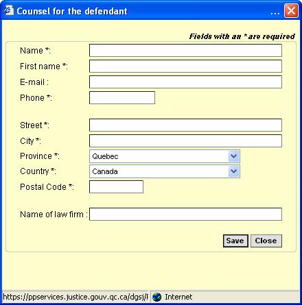 Figure 18 When Save is clicked, the window closes and you will be redirected to the fm used to enter a class action, which will now display contact infmation f counsel.